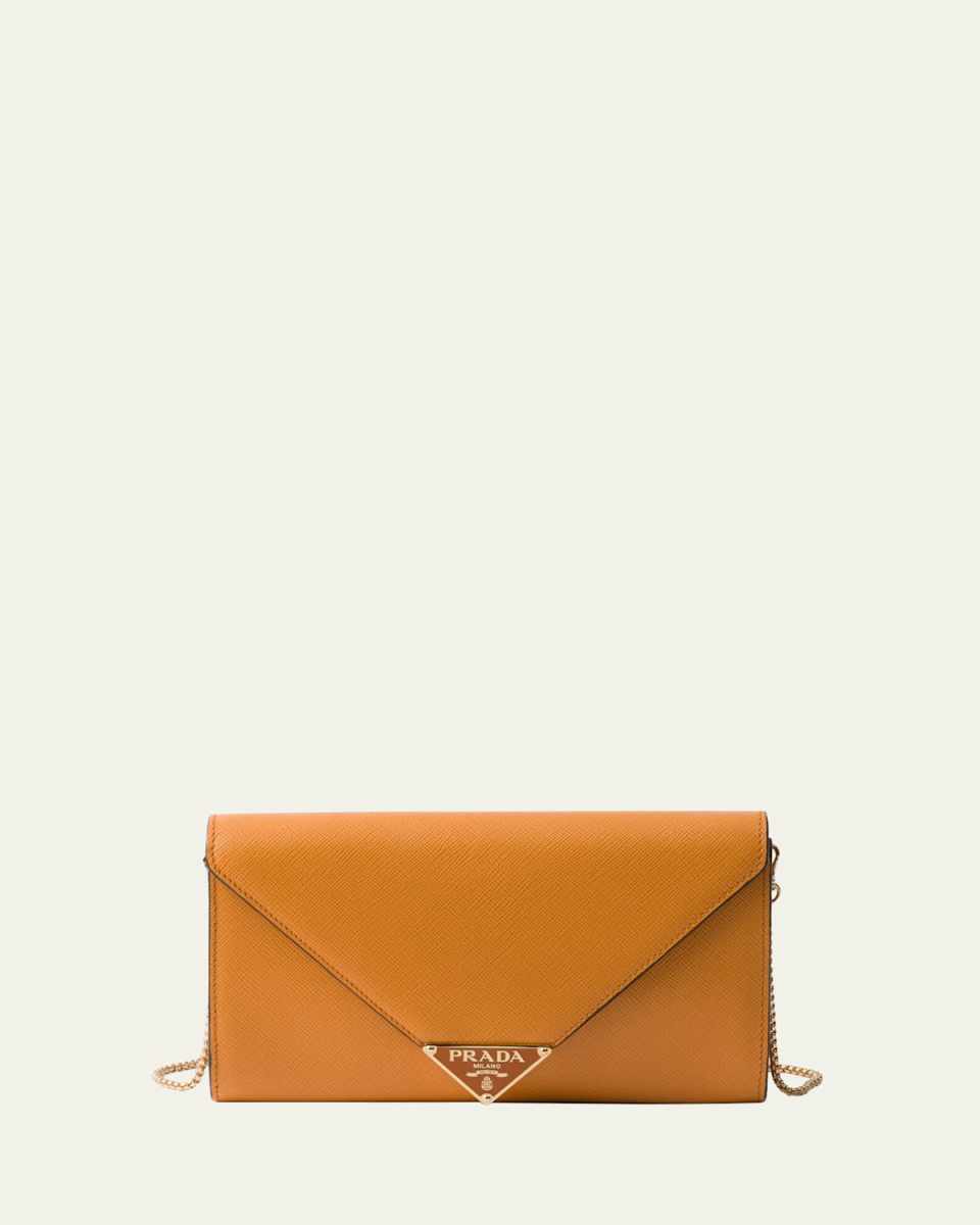 Mini Envelope Flap Saffiano Leather Wallet on Chain